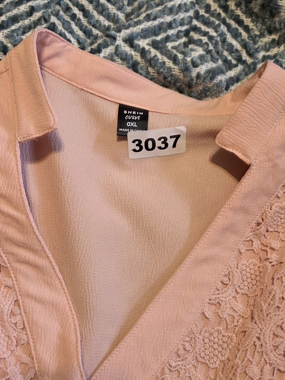SHEIN Curve Blush Pink Lace V-Neck Top